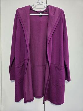 Skechers Women’s Medium Purple Longline Hooded Cardigan Jacket Pockets